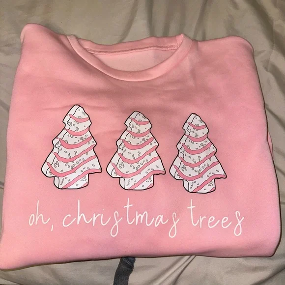 SHEIN Pink Christmas Trees Sweatshirt - Picture 2 of 2